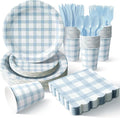 Vyntra 175 Pcs Blue & White Checkered Gingham Paper Plates and Napkins Set by PartyTablewareSupplies