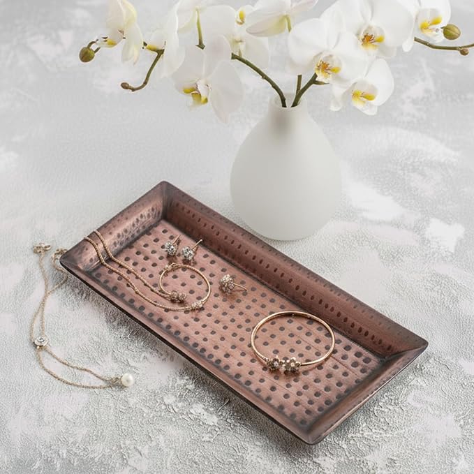 Monarch Abode Decorative Tray – 16-Inch Hand Hammered Antique Copper Metal - Image 3