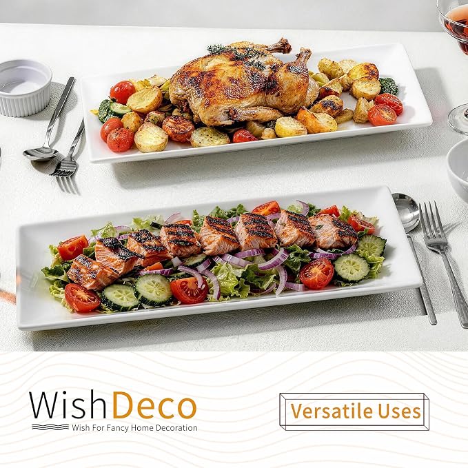 Large Serving Platter Set of 2, Long Ceramic Serving Tray 16 inch, Rectangular - Image 5
