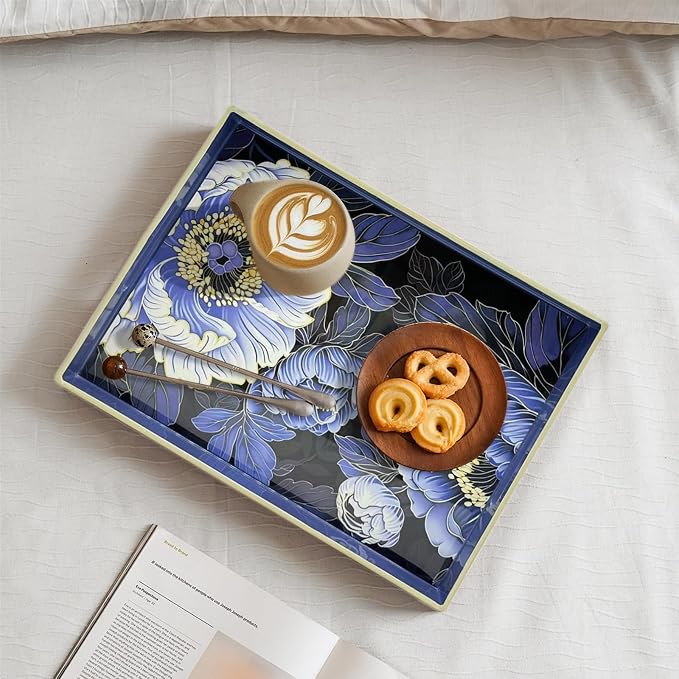 Serving Tray with Handles, 15.7 * 11.8 inches, Plastic Ottoman Tray with - Image 4