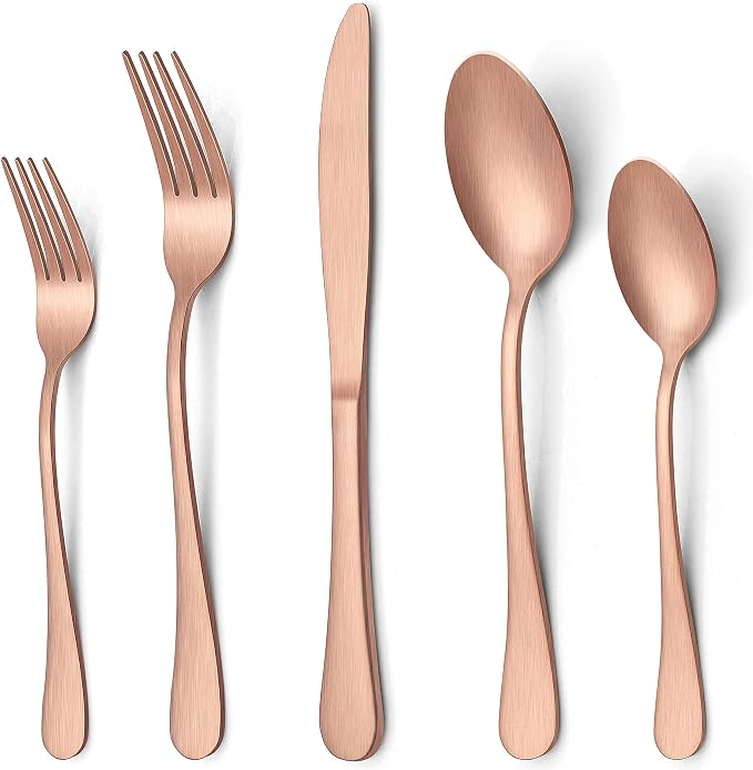LIANYU 60 Piece Matte Copper Silverware Set by LIANYU
