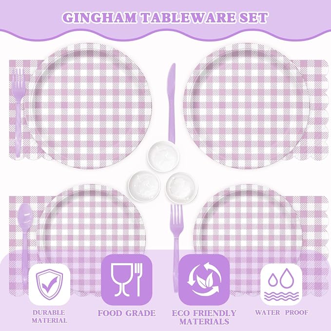 Vyntra Checkered Gingham Paper Plates and Napkins Set - Image 4