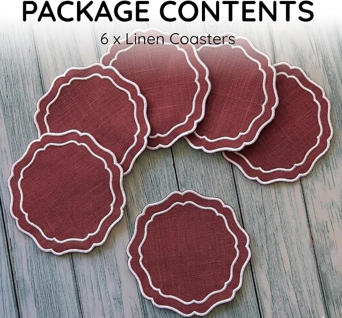 Drink Coasters Set of 6, 6x6 inch, Absorbent Linen Drink Mats - Image 2