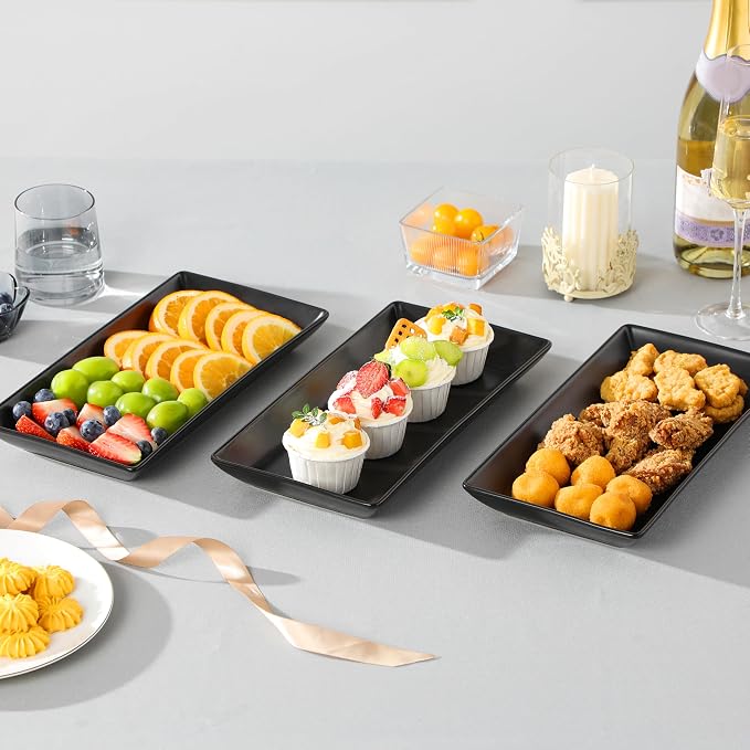 MALACASA 3 Tier Serving Trays for Party, 12 Inch Porcelain Black Trays for - Image 7