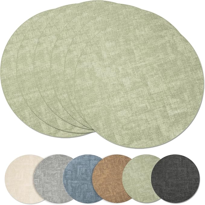 Maxpearl Faux Leather Round Placemats Set of 6, 13.8 inch, Light Green | by Maxpearl