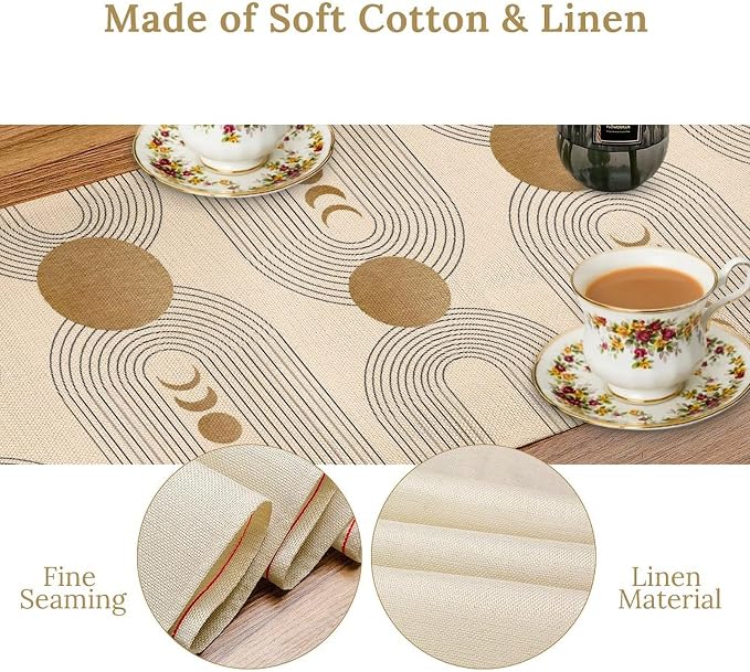 YCness Boho Table Runner Mid Century Modern Style Abstract Geometrical Gold - Image 6