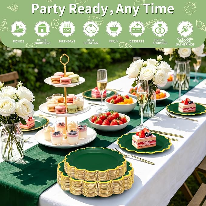 50 Pcs Dark Green Paper Plates Disposable, Dessert Cake Plates, - Image 3
