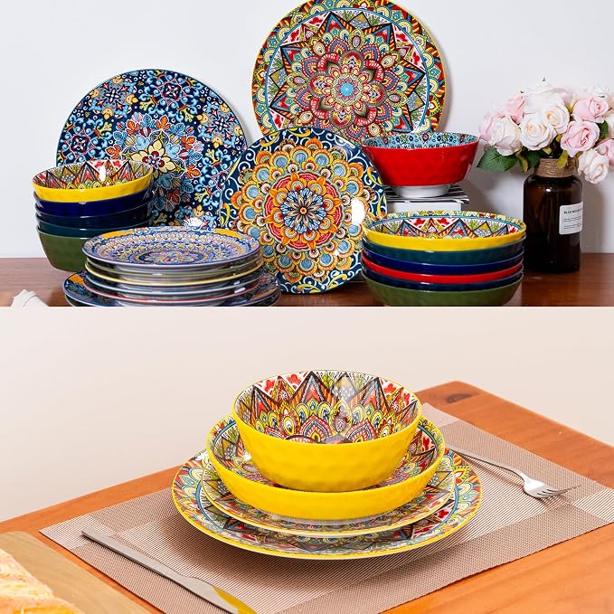Plates and Bowls Set, Service for 4, 16 Pieces Ceramic Dinnerware Set, - Image 8