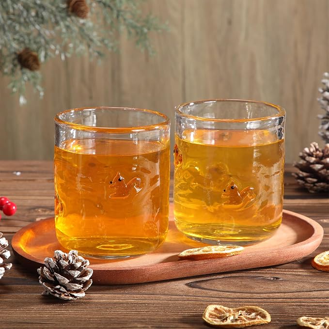 SiliFine 2 PCS Squirrel Icon Juice Glasses - 14oz Cute Squirrel Stemless Wine - Image 6