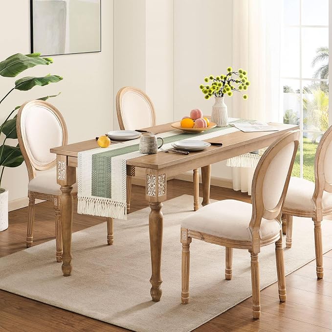 Macrame Style Bicolor Stitching Table Runner 14x36in Green | Woven Boho Table - Image 3
