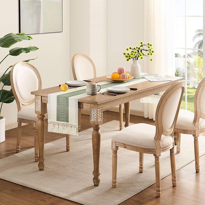 Macrame Style Bicolor Stitching Table Runner 14x90in Green | Woven Boho Table - Image 3