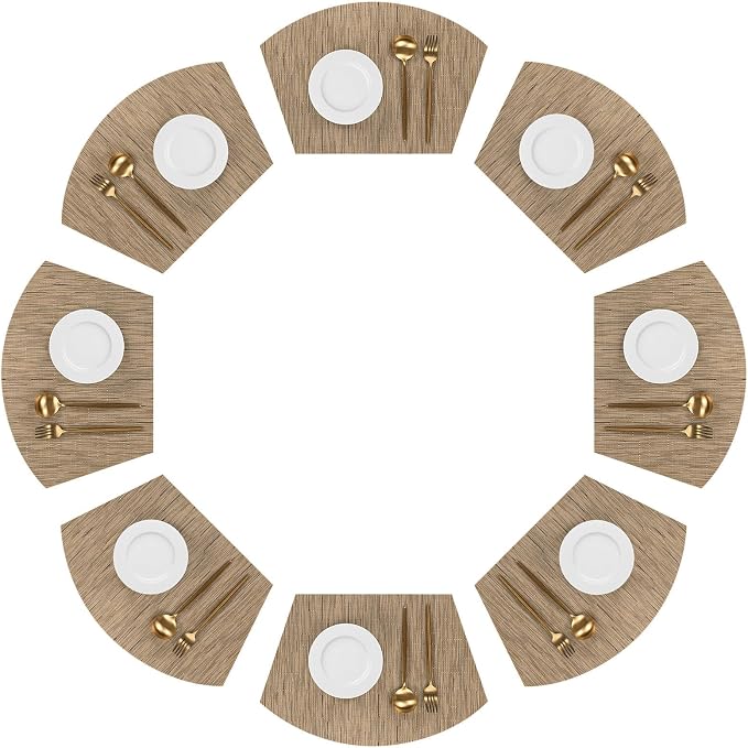 SHACOS Round Table Placemats Wedge Placemats Set of 8 Woven Vinyl Curved Table by SHACOS