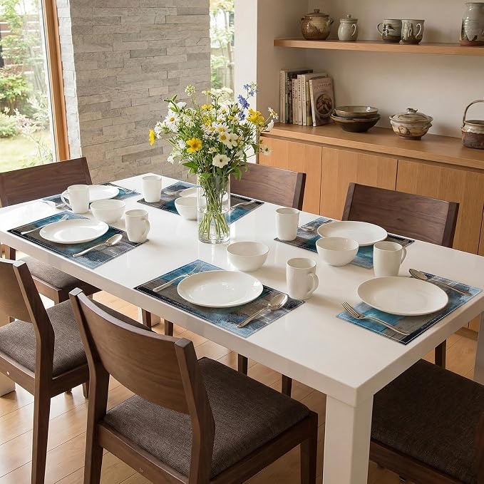 Emvency Farmhouse Placemats Set of 6, 12x18 Inch, Coastal Teal Blue | Farmhouse - Image 7