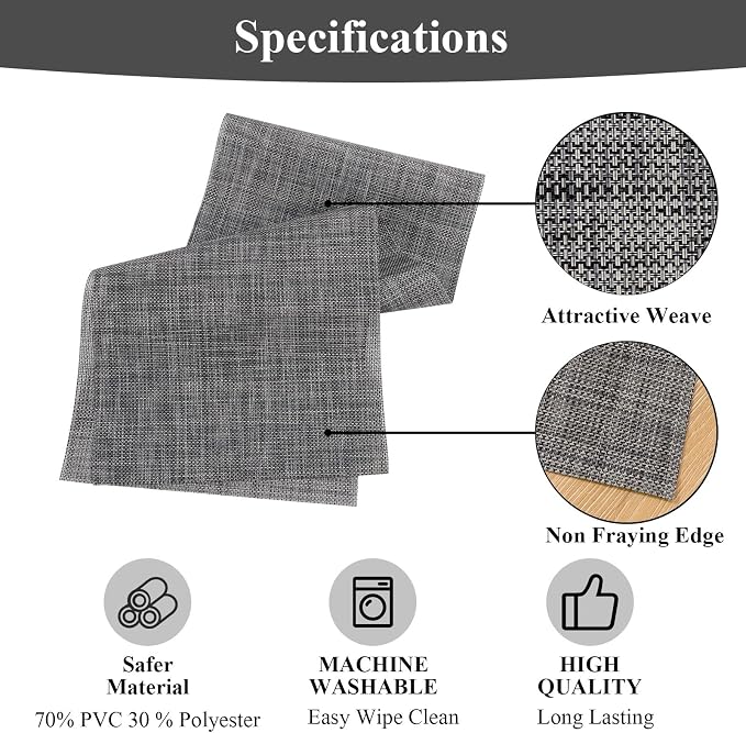 SHACOS Woven Vinyl Table Runners 12 x 54 inch Wipeable PVC Weave Table Runner - Image 3