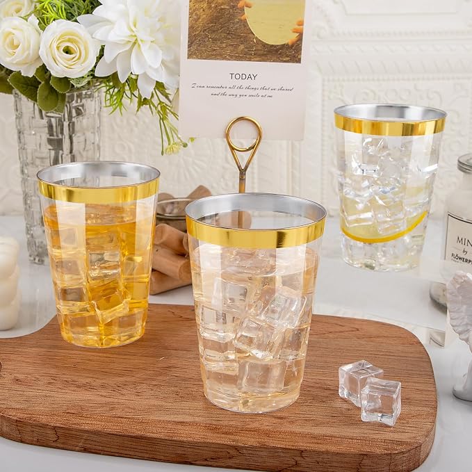 I00000 200 Pack 12 oz Gold Plastic Cups, Disposable Plastic Wine Glasses - Image 3