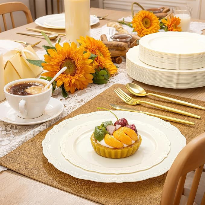 U-QE 100 Pcs Ivory Plastic Plates - Image 3
