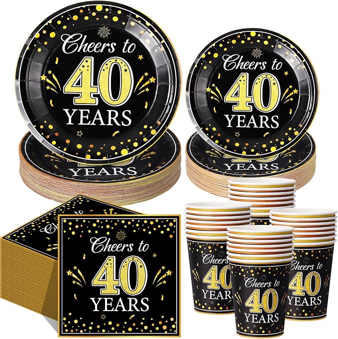 Pickmesh 250 Pcs 40th Birthday Party Supplies Decorations Serve 50 Black Gold by Pickmesh