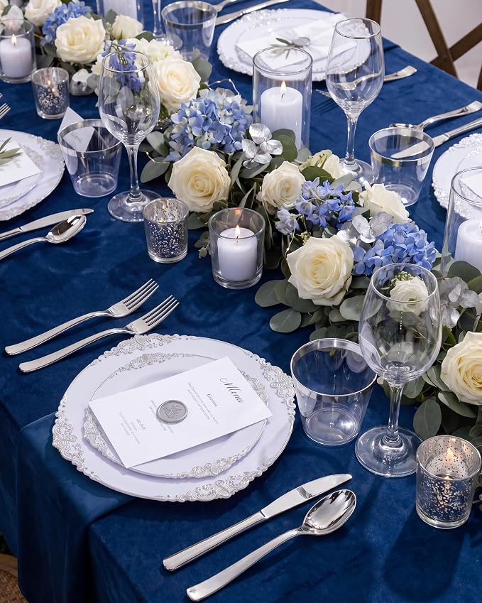 Nervure 600Pcs Silver Plastic Plates, Plastic Dinnerware Set - Image 6