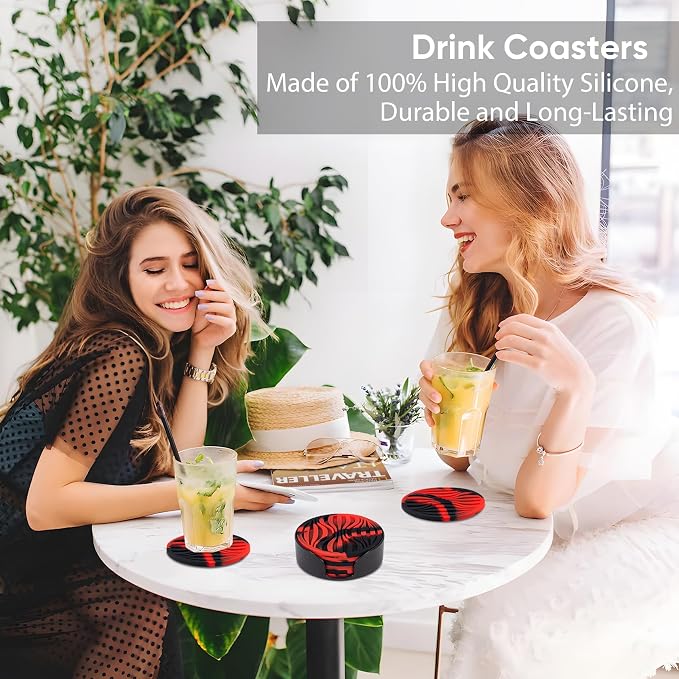 6 Pack Drink Coasters with Holder Non-Slip Rubber Coaster Silicone Cups Mat | - Image 3