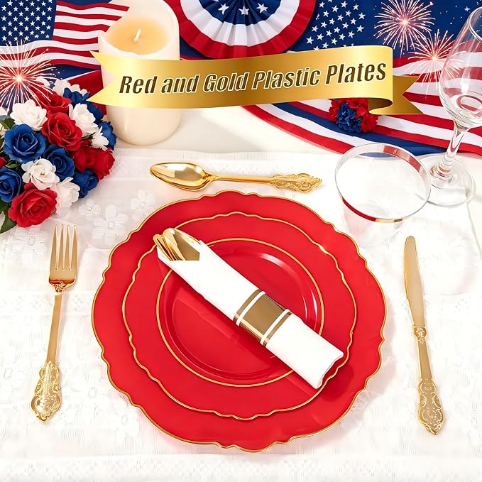 350PCS Red Plastic Plates - Image 4