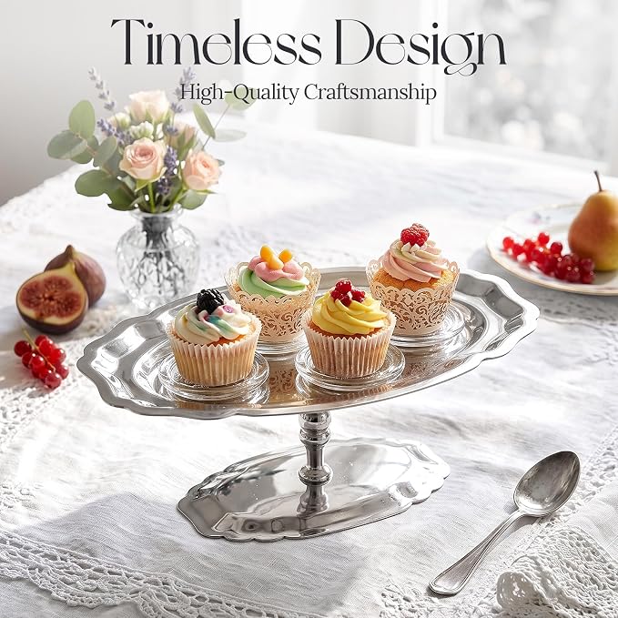 2 Pcs Stainless Steel Footed Serving Tray Oval Elevated Serving Platter Dessert - Image 5