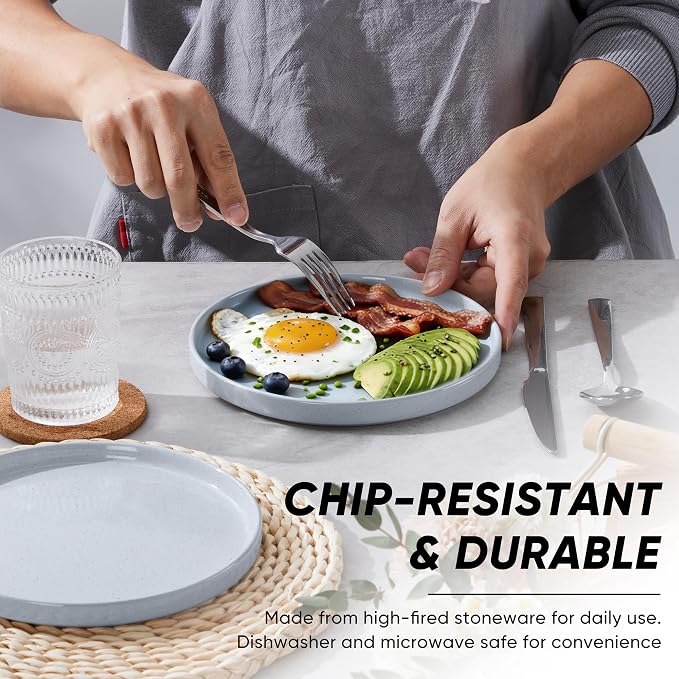 E-far 7.9 Inch Ceramic Dinner Plates, 6-Piece Stoneware Salad Plates, Chip & - Image 3