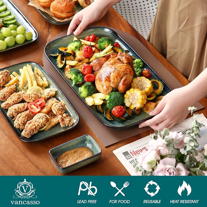 vancasso Stern Serving Platters Set of 3, 15/13/ 11 Inches Rectangular Serving - Image 3