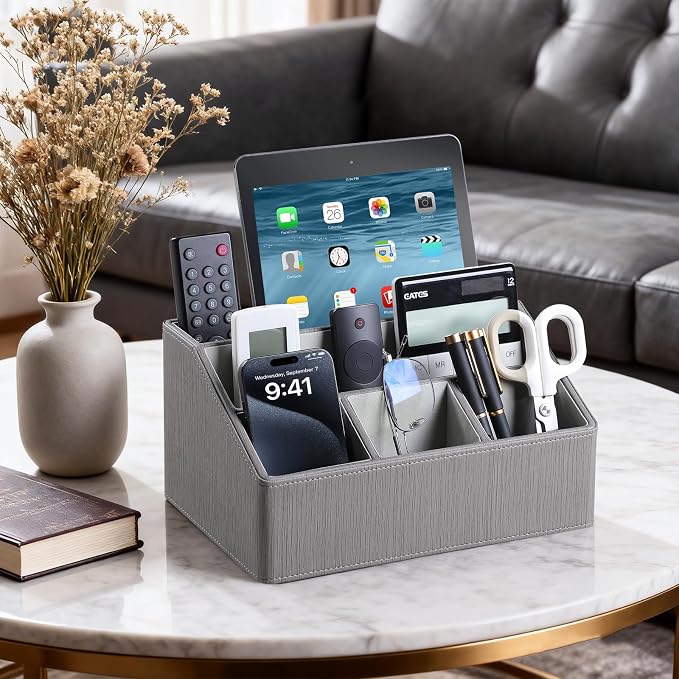 PU Leather Desk Organizer, Remote Control Holder, Office Desk Accessories - Image 2
