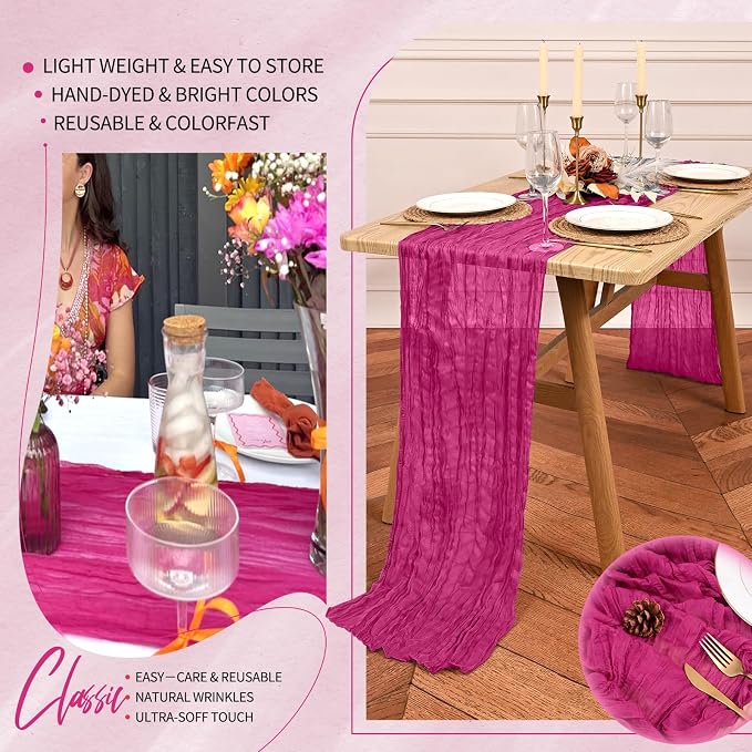 18 Pack Cheesecloth Table Runner 10FT Fuschia Table Runner Boho Gauze Cheese - Image 5