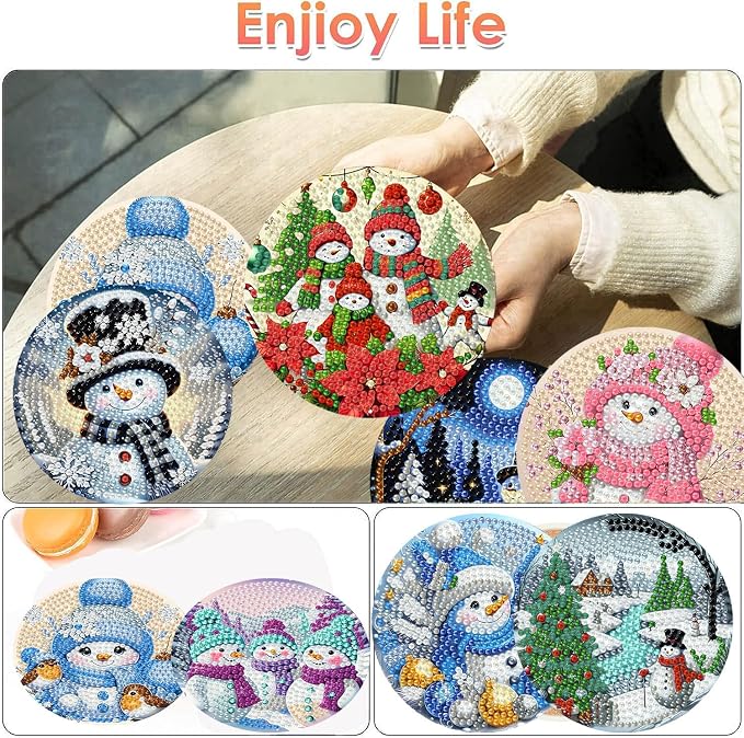 ijbnhd 8 PCS Christmas Diamond Art Coasters Christmas Snowman 4x4 inch | - Image 2