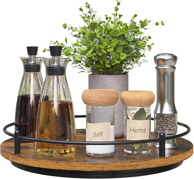 Lazy Susan Organizer：11 Inch Black Wooden Turntable Holder by KOKSTOP