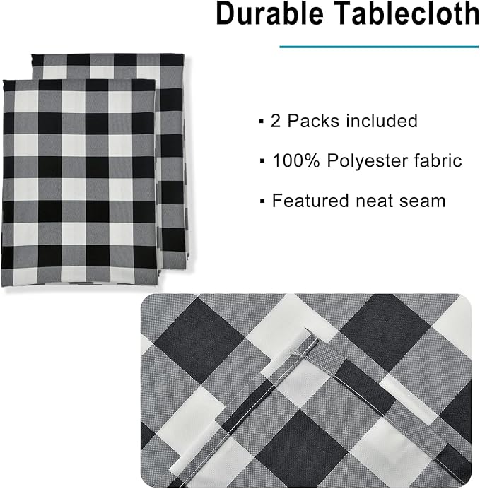 Checkered Tablecloth Rectangle 2 Pack 52 x 70 inch, Stain and Wrinkle Resistant - Image 3