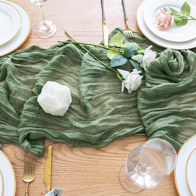 Cheesecloth Table Runner Sage Green 10FT Boho Gauze, 2 Pack | 120 Inch Cheese - Image 5