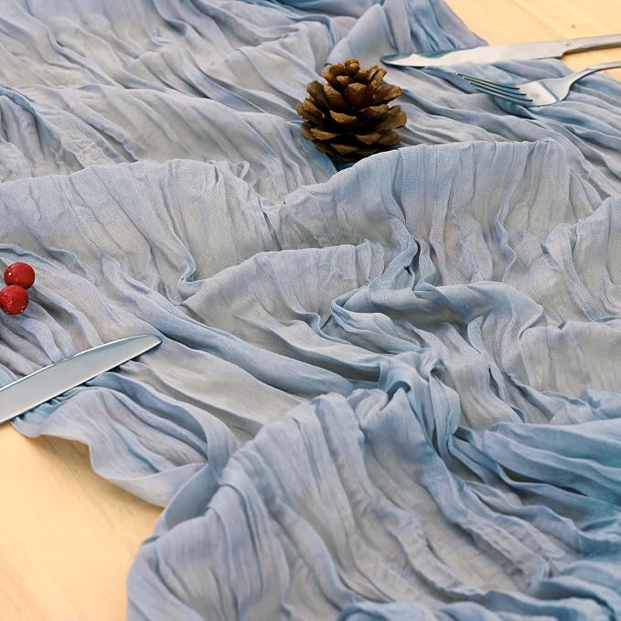 8 Pack Dusty Blue Cheesecloth Table Runner 120 Inch Boho Wedding Decor | - Image 5
