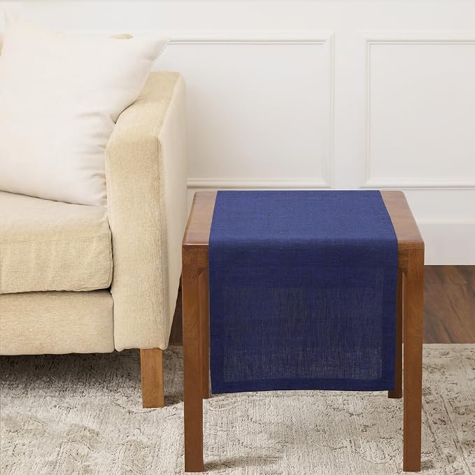 Solino Home 100% Pure Linen Table Runner Chambray Navy, Athena 14 x 36 in | by SolinoHome
