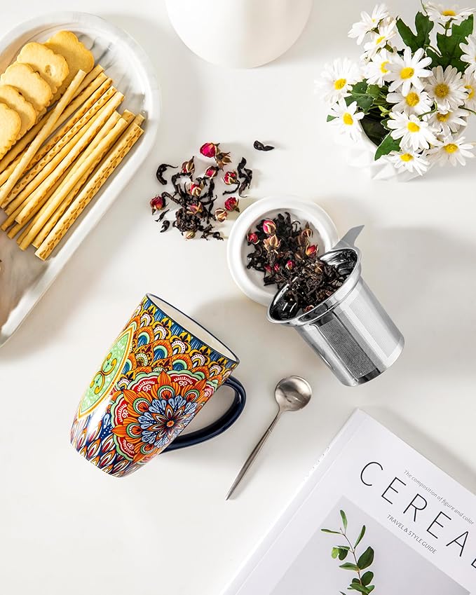vancasso Ceramic Tea Mug with Infuser and Lid, 18 Ounce Bohemian Loose Leaf Cup - Image 5