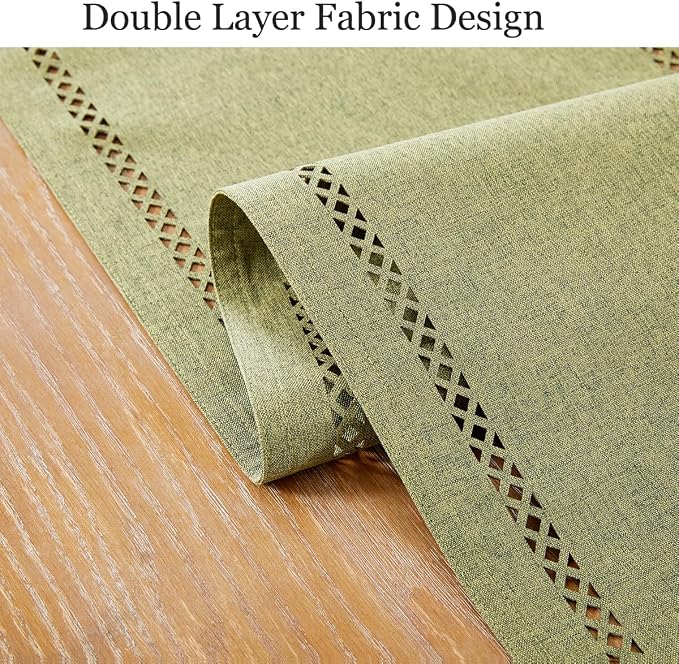 Rustic Burlap Table Runner, Sage Green Table Runners 36 inches Long | Double - Image 2