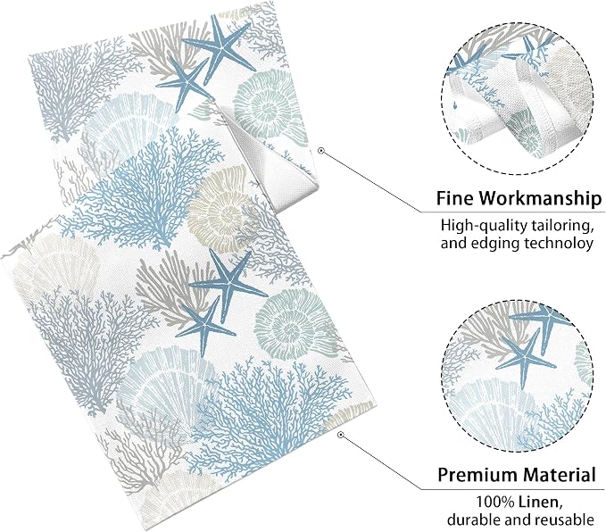 Linen Coastal Table Runner 13x71 Inch Blue Teal Summer Beach Nautical Table - Image 2