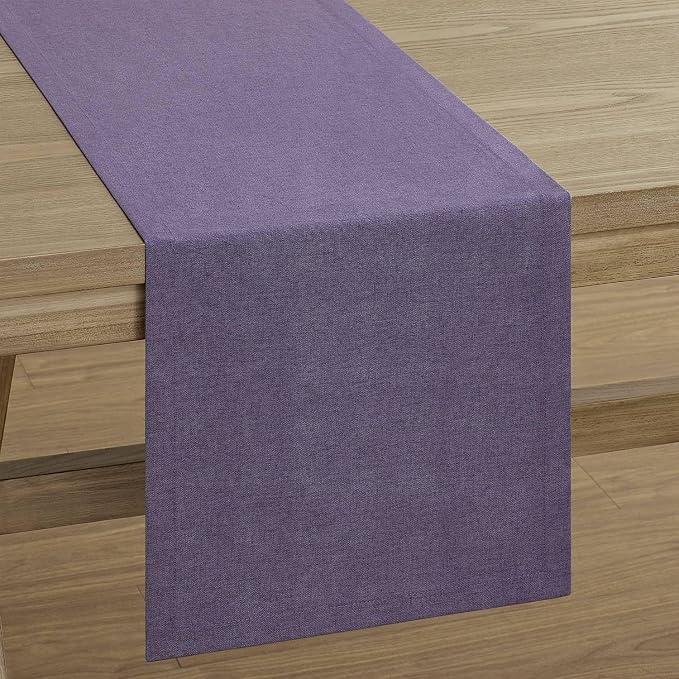 Basic Linen Style Table Runner, 14x72 Inch Purple | Mitered Corner Design - Image 7