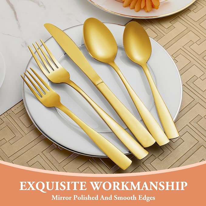 20 Pcs Gold Silverware Set, Stainless Steel Flatware Set - Image 4