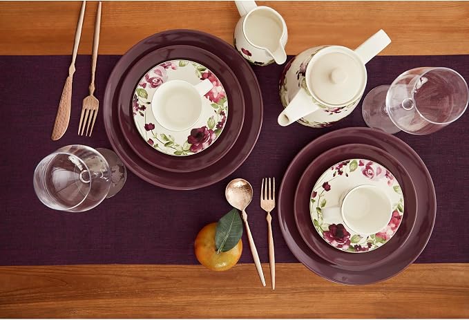 Solino Home 100% Pure Linen Table Runner Burgundy Woven, Athena 14 x 36 in | - Image 4