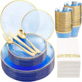 Rubtlamp 175 Pcs Plastic Dinnerware Set, Hammered Party Plates Set Include by Rubtlamp