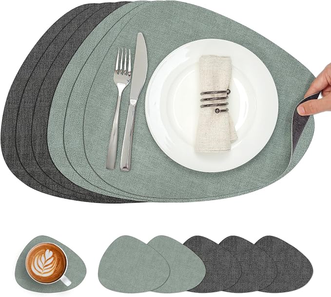 Faux Leather Placemats Set of 6, Dual Sided by Chitomars