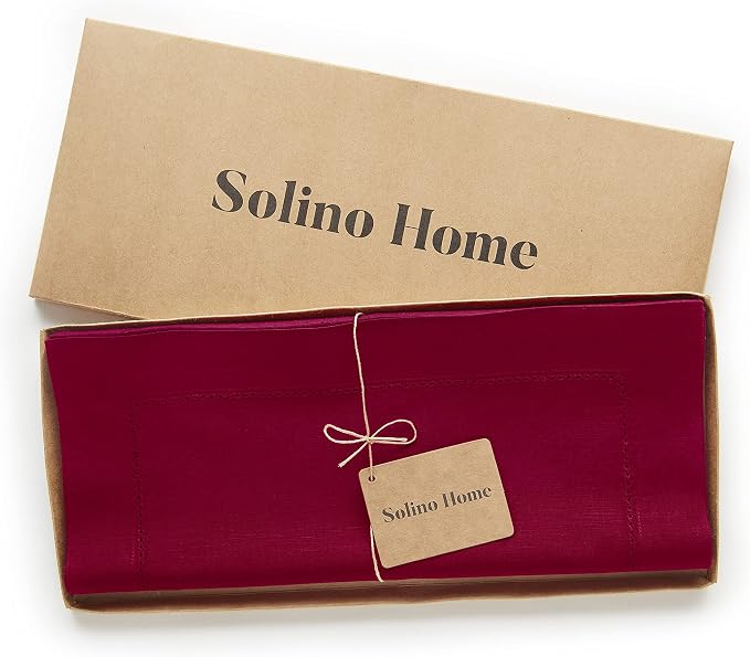 Solino Home Cotton Linen Table Runner Red, Hemstitch Collection 14 x 60 in | - Image 5