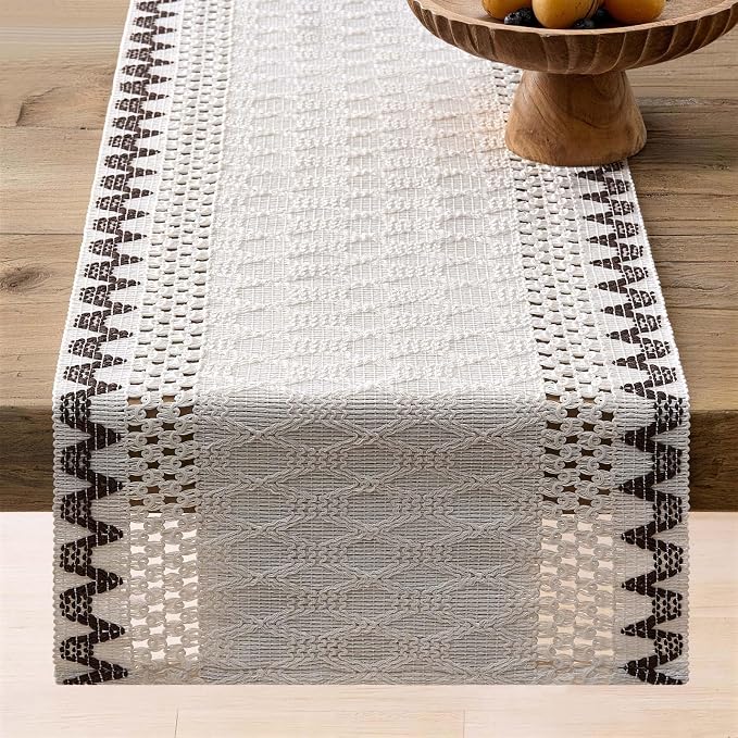 Macrame Side Trim Boho Woven Table Runner, Chocolate 12x36 Inch | Crochet - Image 6