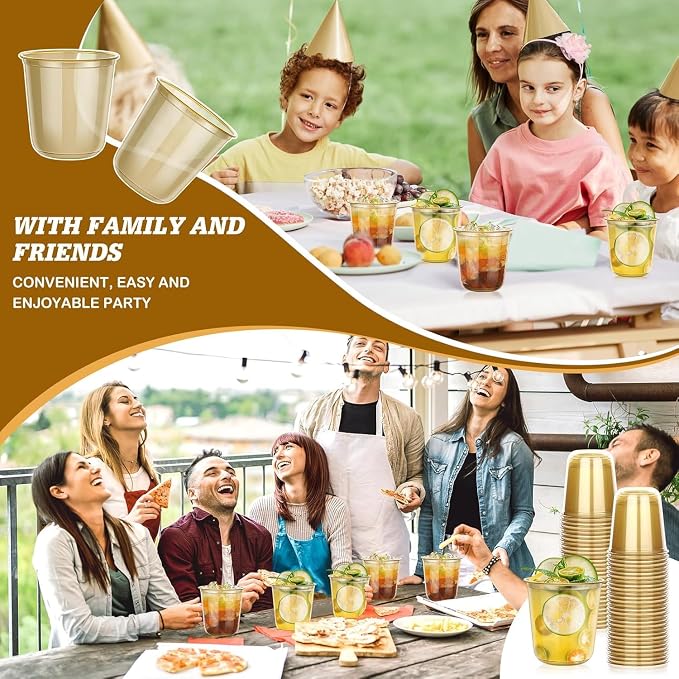 KesaPlan 100Pcs 12oz Gold Plastic Party Cups, Disposable Wine Cocktail Cups | - Image 7
