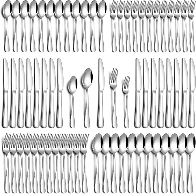 PHILIPALA 60 Piece Silverware Set, Stainless Steel Flatware Set by PHILIPALA