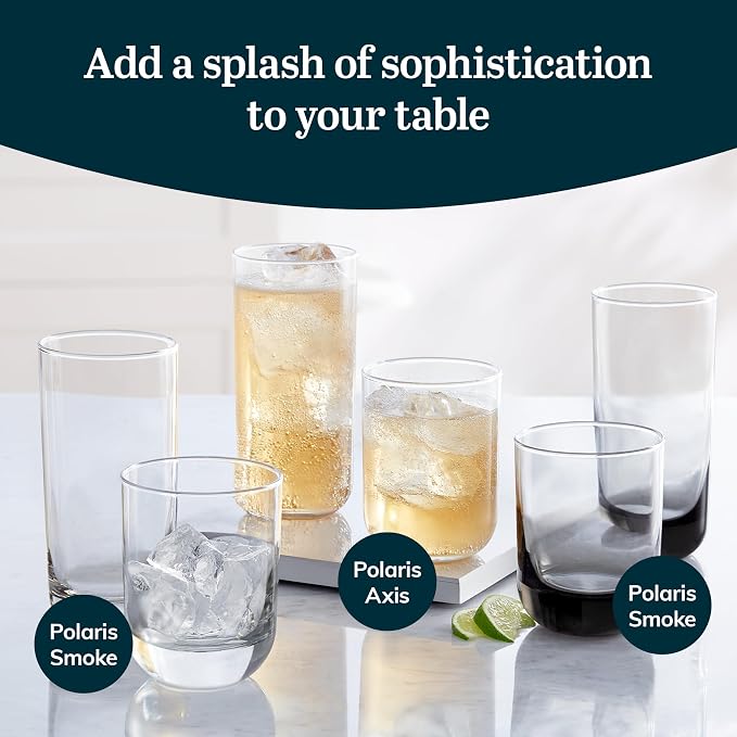 Polaris Axis Tumbler & Rocks Drinking Glasses Set of 16, Glass Cups | 17.75 oz - Image 4