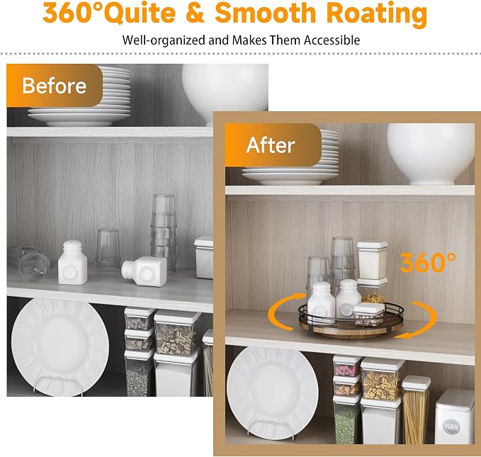 AMH 9-Inch Farmhouse Oak Lazy Susan Cabinet Organizer, Walnut Finish | Smooth - Image 3