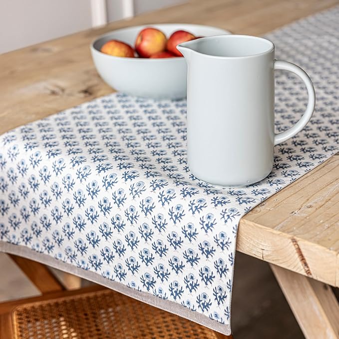 Over&Back 18x108 Hand-Blocked Printed Cotton Table Runner - Image 9